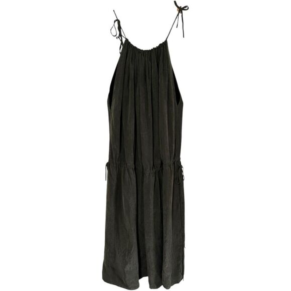 Objects Without Meaning Hi-Neck Halter Dress Gathered Green Lagenlook sz Medium - Picture 3 of 16